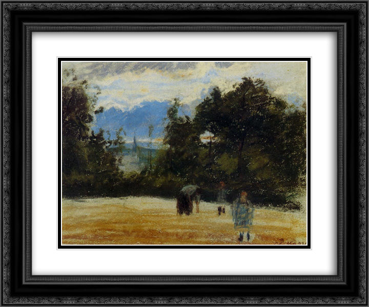 The Clearing 24x20 Black Ornate Wood Framed Art Print Poster with Double Matting by Pissarro, Camille