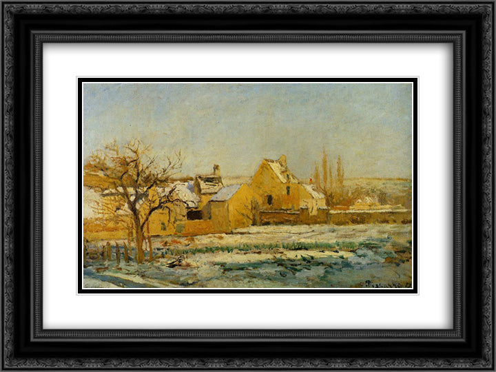 The Effect of Snow at Hermitage 24x18 Black Ornate Wood Framed Art Print Poster with Double Matting by Pissarro, Camille
