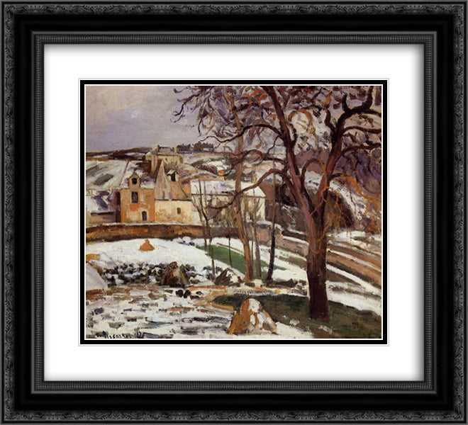 The Effect of Snow at l'Hermitage, Pontoise 22x20 Black Ornate Wood Framed Art Print Poster with Double Matting by Pissarro, Camille