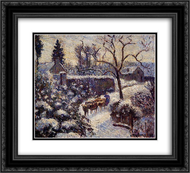 The Effect of Snow at Montfoucault 22x20 Black Ornate Wood Framed Art Print Poster with Double Matting by Pissarro, Camille