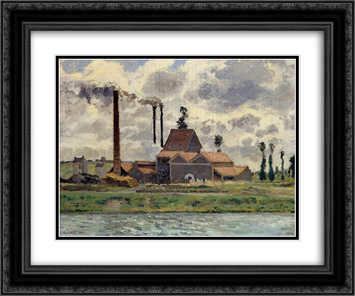 The Factory 24x20 Black Ornate Wood Framed Art Print Poster with Double Matting by Pissarro, Camille
