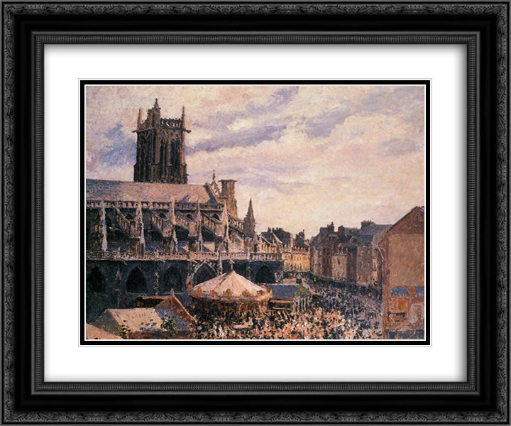 The Fair by the Church of Saint Jacques, Dieppe 24x20 Black Ornate Wood Framed Art Print Poster with Double Matting by Pissarro, Camille