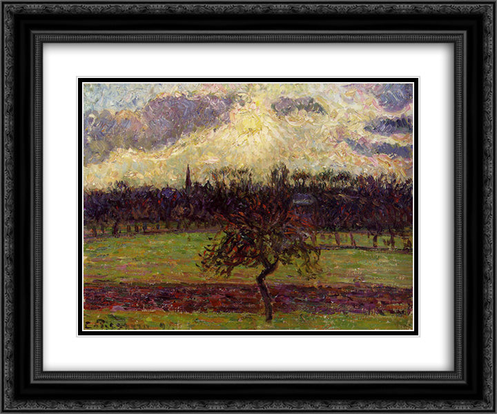 The Fields of Eragny, the Apple Tree 24x20 Black Ornate Wood Framed Art Print Poster with Double Matting by Pissarro, Camille