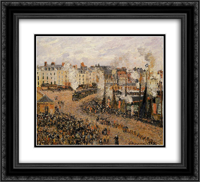 The Fishmarket, Dieppe 22x20 Black Ornate Wood Framed Art Print Poster with Double Matting by Pissarro, Camille