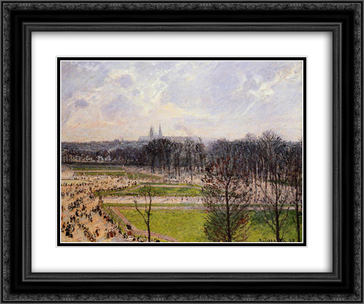 The Tuileries Gardens Winter Afternoon 24x20 Black Ornate Wood Framed Art Print Poster with Double Matting by Pissarro, Camille