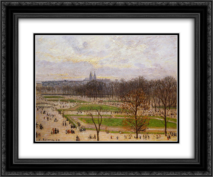 The Tuilleries Gardens Winter Afternoon 24x20 Black Ornate Wood Framed Art Print Poster with Double Matting by Pissarro, Camille