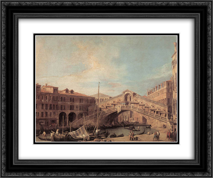 Grand Canal. The Rialto Bridge from the South. 24x20 Black Ornate Wood Framed Art Print Poster with Double Matting by Canaletto