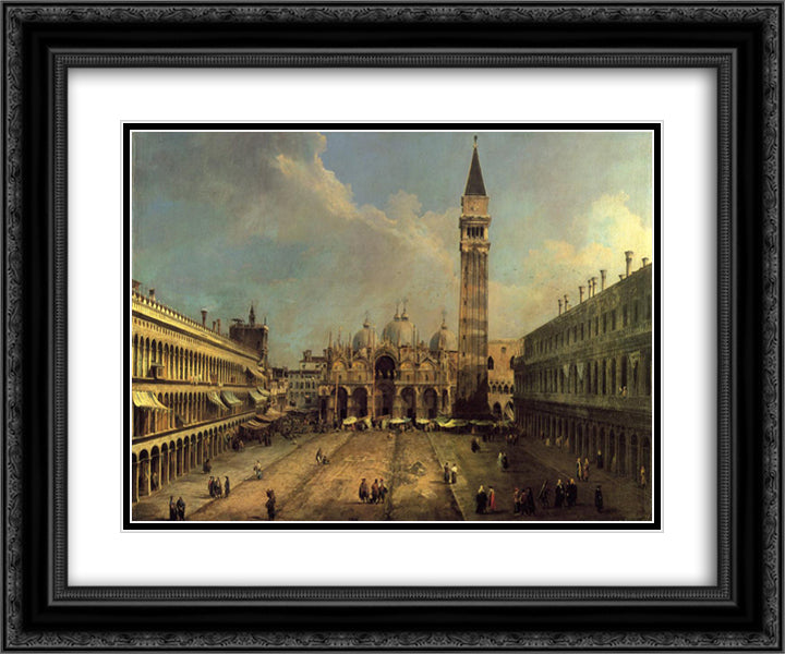 Piazza San Marco Looking East along the Central Line 24x20 Black Ornate Wood Framed Art Print Poster with Double Matting by Canaletto