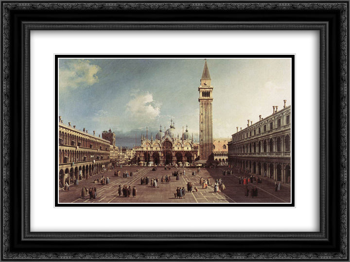 Piazza San Marco with the Basilica 24x18 Black Ornate Wood Framed Art Print Poster with Double Matting by Canaletto