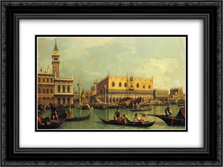 Piazzetand the Doge s Palace from the Bacino di San Marco 24x18 Black Ornate Wood Framed Art Print Poster with Double Matting by Canaletto