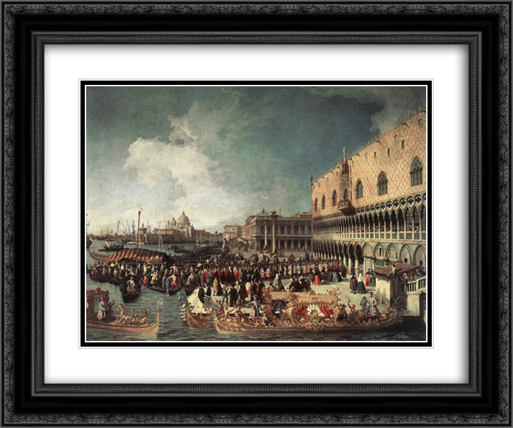 Reception of the Ambassador in the Doge's Palace 24x20 Black Ornate Wood Framed Art Print Poster with Double Matting by Canaletto
