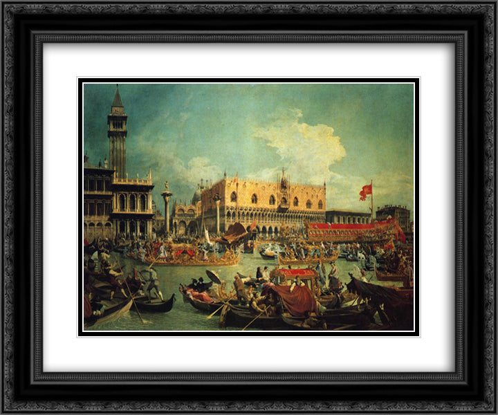 The Bucintgoro by the Molo on Ascension Day 24x20 Black Ornate Wood Framed Art Print Poster with Double Matting by Canaletto