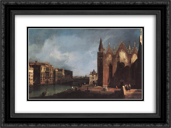 The Grand Canal near San Maria della Carita 24x18 Black Ornate Wood Framed Art Print Poster with Double Matting by Canaletto