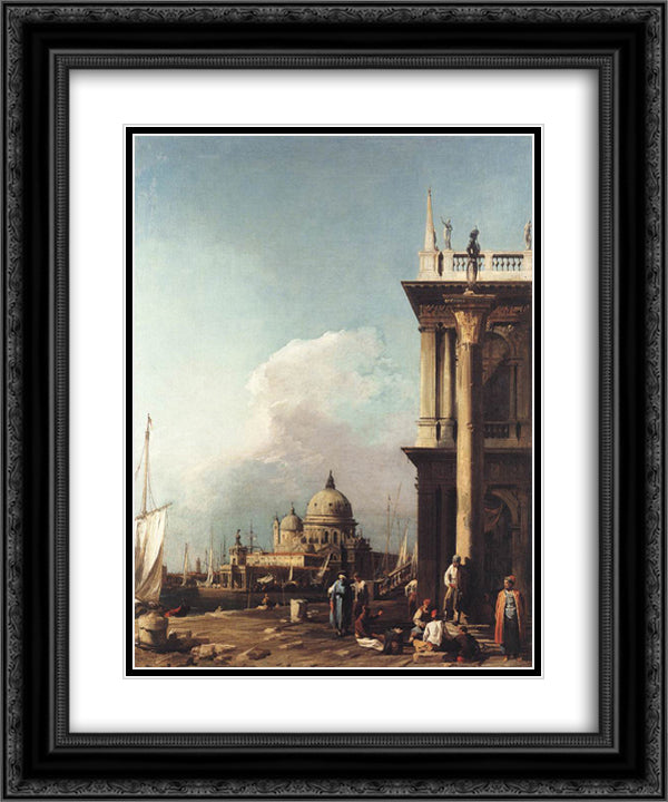Venice, The Piazzetta Looking South west towards Santa Maria della Salute 20x24 Black Ornate Wood Framed Art Print Poster with Double Matting by Canaletto