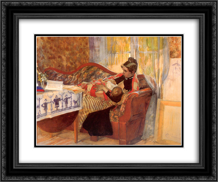 Karin and Brita 24x20 Black Ornate Wood Framed Art Print Poster with Double Matting by Larsson, Carl
