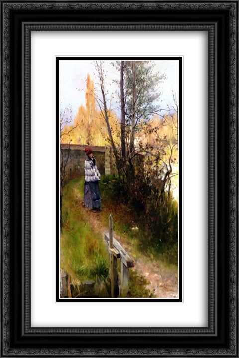 Karin in Autumn 16x24 Black Ornate Wood Framed Art Print Poster with Double Matting by Larsson, Carl