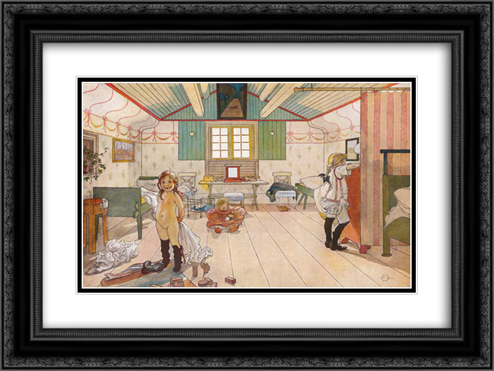 Mammas and the small girls 24x18 Black Ornate Wood Framed Art Print Poster with Double Matting by Larsson, Carl
