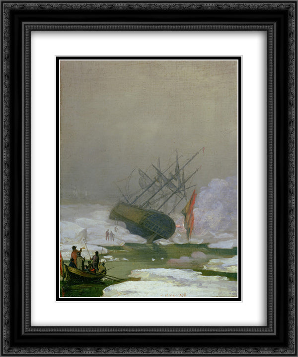 Ship in the Arctic Ocean 20x24 Black Ornate Wood Framed Art Print Poster with Double Matting by Friedrich, Caspar David