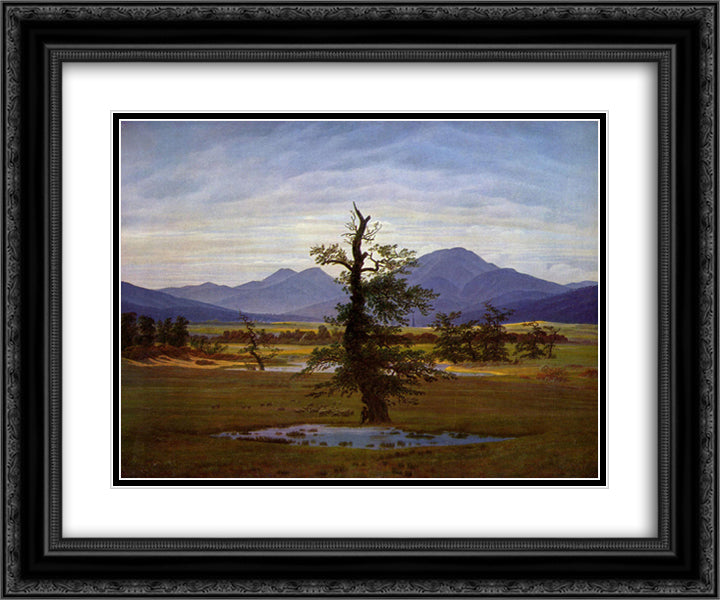 Solitary Tree 24x20 Black Ornate Wood Framed Art Print Poster with Double Matting by Friedrich, Caspar David