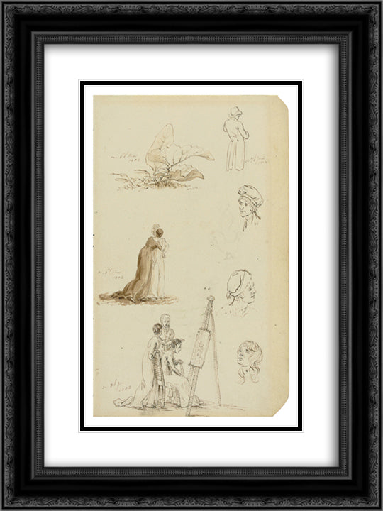 Study of heads, figures, and foliage 18x24 Black Ornate Wood Framed Art Print Poster with Double Matting by Friedrich, Caspar David