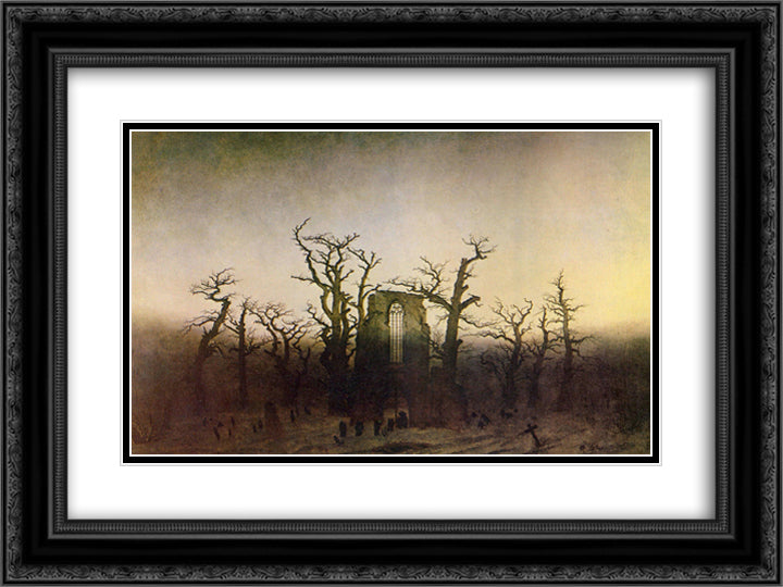 The Abbey in the Oakwood 24x18 Black Ornate Wood Framed Art Print Poster with Double Matting by Friedrich, Caspar David
