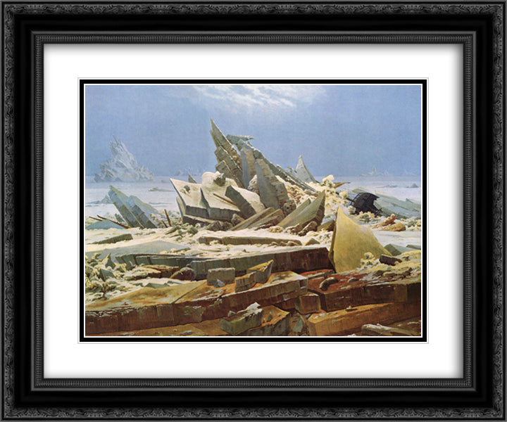The Sea of Ice 24x20 Black Ornate Wood Framed Art Print Poster with Double Matting by Friedrich, Caspar David