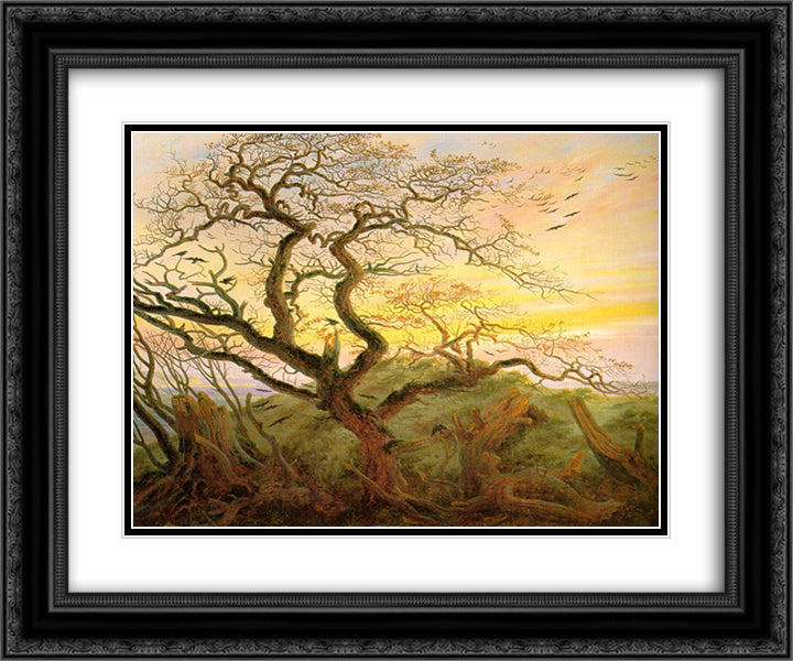 The Tree of Crows 24x20 Black Ornate Wood Framed Art Print Poster with Double Matting by Friedrich, Caspar David