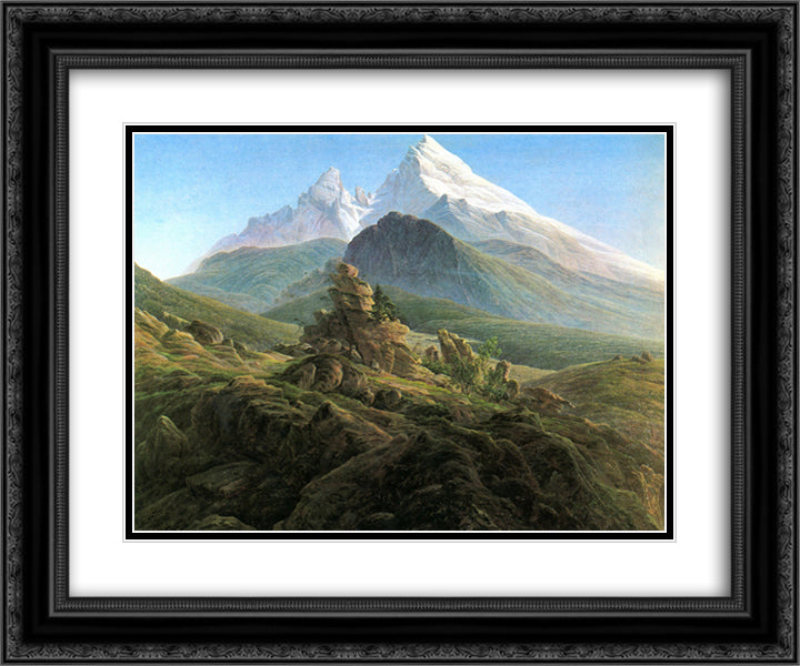 The Watzmann 24x20 Black Ornate Wood Framed Art Print Poster with Double Matting by Friedrich, Caspar David