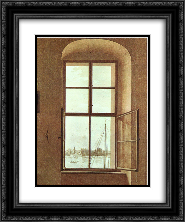 View from the Artists Studio, Window on Left 20x24 Black Ornate Wood Framed Art Print Poster with Double Matting by Friedrich, Caspar David