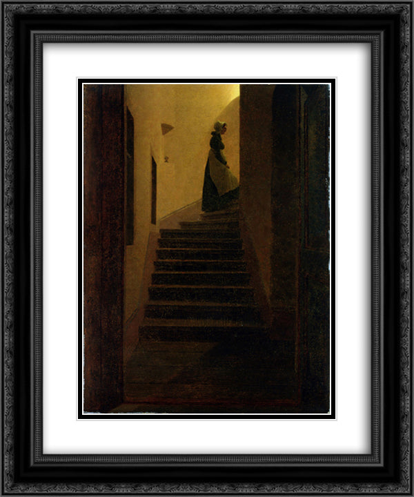 Woman on the stairs 20x24 Black Ornate Wood Framed Art Print Poster with Double Matting by Friedrich, Caspar David