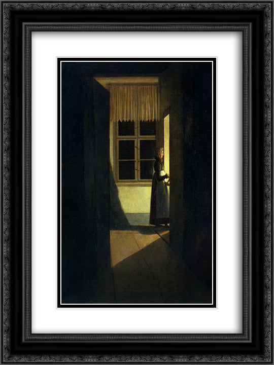 Woman with a candlestick 18x24 Black Ornate Wood Framed Art Print Poster with Double Matting by Friedrich, Caspar David
