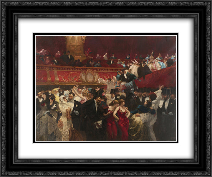 At the Masquerade 24x20 Black Ornate Wood Framed Art Print Poster with Double Matting by Hermans, Charles