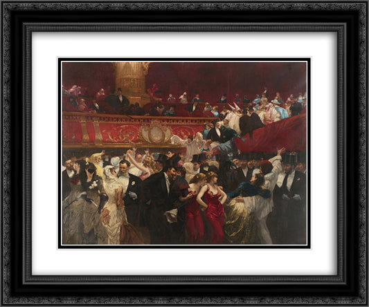 At the Masquerade 24x20 Black Ornate Wood Framed Art Print Poster with Double Matting by Hermans, Charles