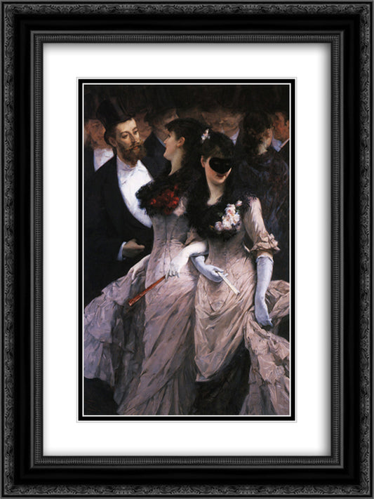 At the Masquerade (detail) 18x24 Black Ornate Wood Framed Art Print Poster with Double Matting by Hermans, Charles