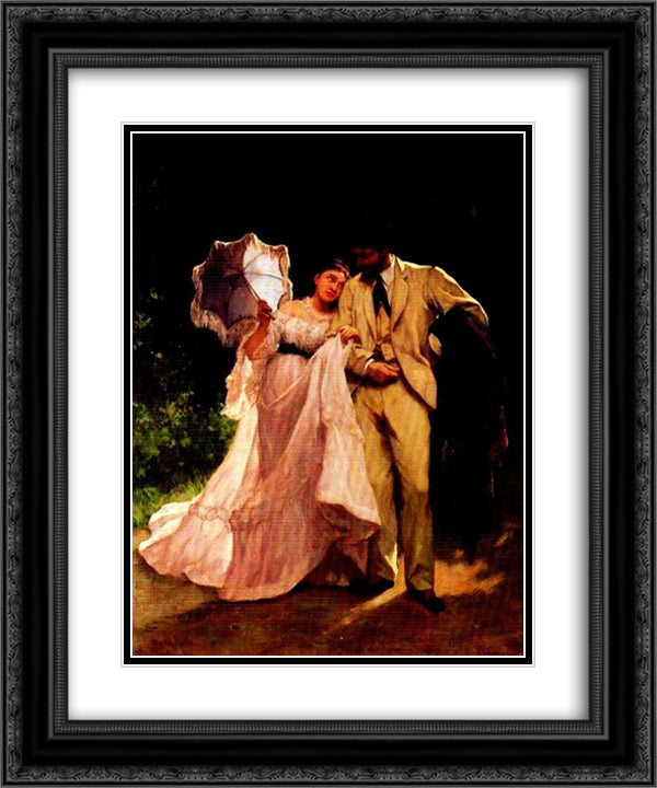 Honeymoon 20x24 Black Ornate Wood Framed Art Print Poster with Double Matting by Hermans, Charles