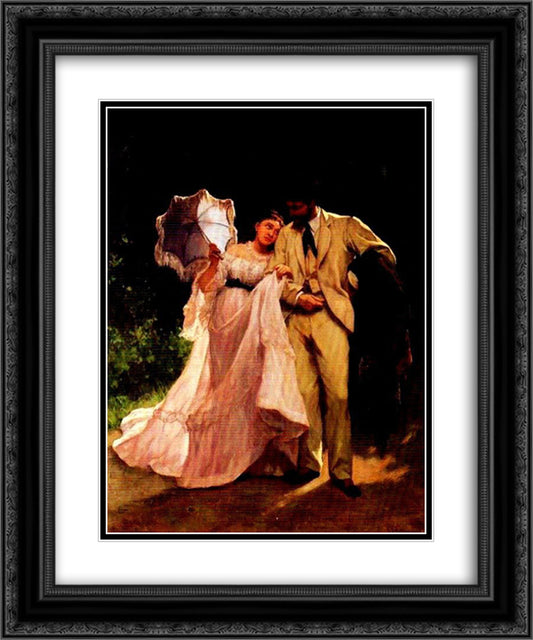 Honeymoon 20x24 Black Ornate Wood Framed Art Print Poster with Double Matting by Hermans, Charles