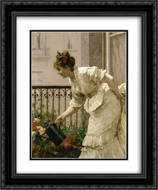 La Belle Voisine 20x24 Black Ornate Wood Framed Art Print Poster with Double Matting by Hermans, Charles