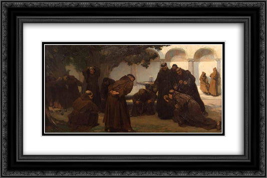 Monks Playing Bowls 24x16 Black Ornate Wood Framed Art Print Poster with Double Matting by Hermans, Charles