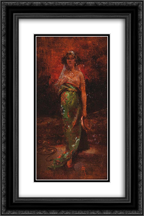 Orientale au tambourin 16x24 Black Ornate Wood Framed Art Print Poster with Double Matting by Hermans, Charles