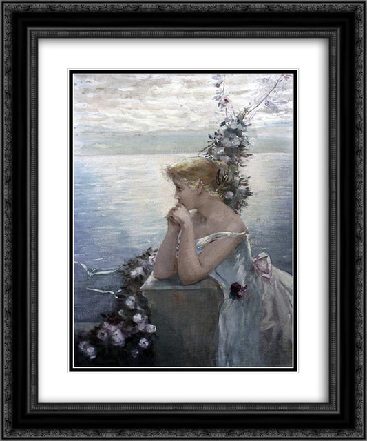 Portrait of a girl (identified as the artist's daughter) 20x24 Black Ornate Wood Framed Art Print Poster with Double Matting by Hermans, Charles