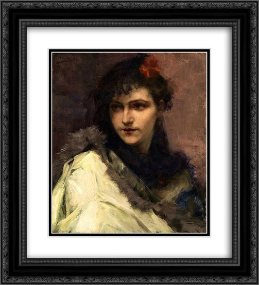 Portrait of a young Lady 20x22 Black Ornate Wood Framed Art Print Poster with Double Matting by Hermans, Charles