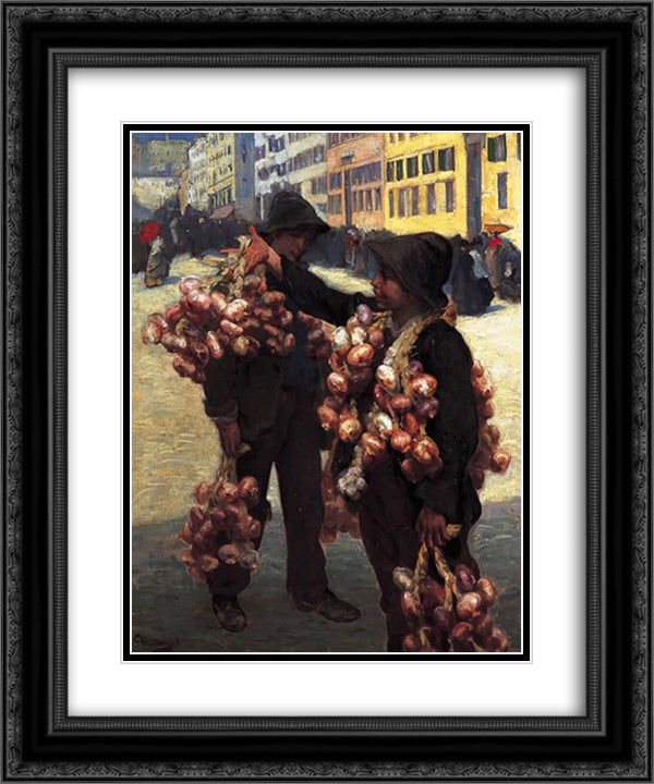The Onion Sellers 20x24 Black Ornate Wood Framed Art Print Poster with Double Matting by Hermans, Charles