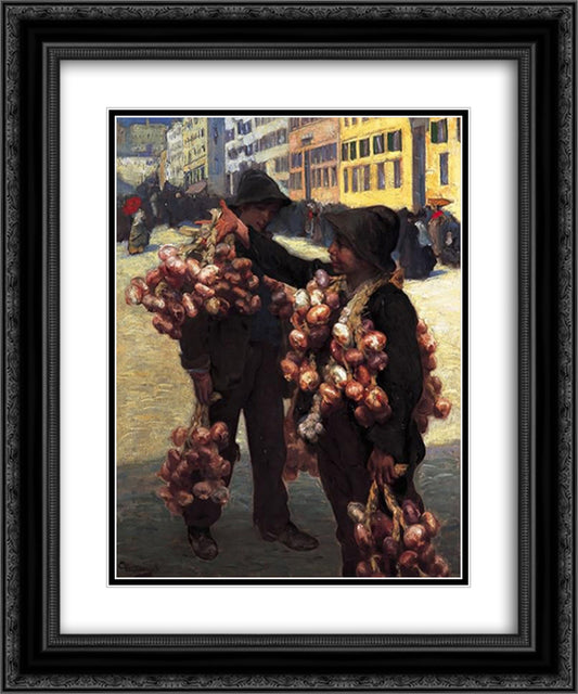 The Onion Sellers 20x24 Black Ornate Wood Framed Art Print Poster with Double Matting by Hermans, Charles