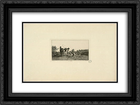 La Curee 24x18 Black Ornate Wood Framed Art Print Poster with Double Matting by Jacque, Charles
