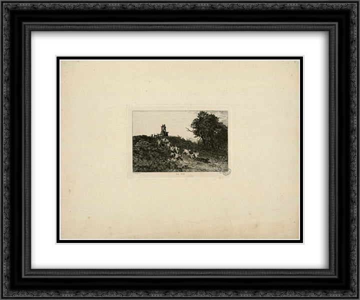 La vue 24x20 Black Ornate Wood Framed Art Print Poster with Double Matting by Jacque, Charles