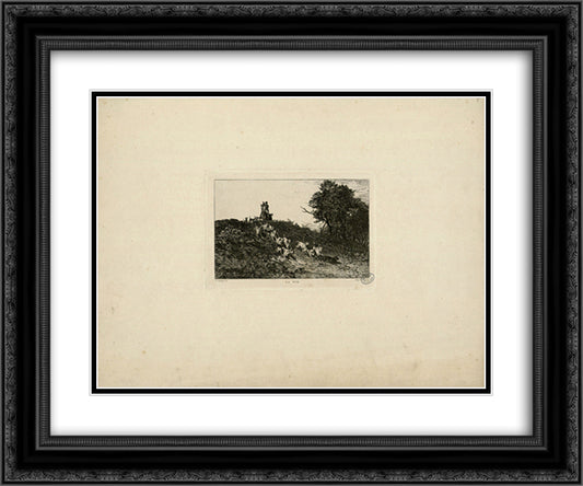 La vue 24x20 Black Ornate Wood Framed Art Print Poster with Double Matting by Jacque, Charles