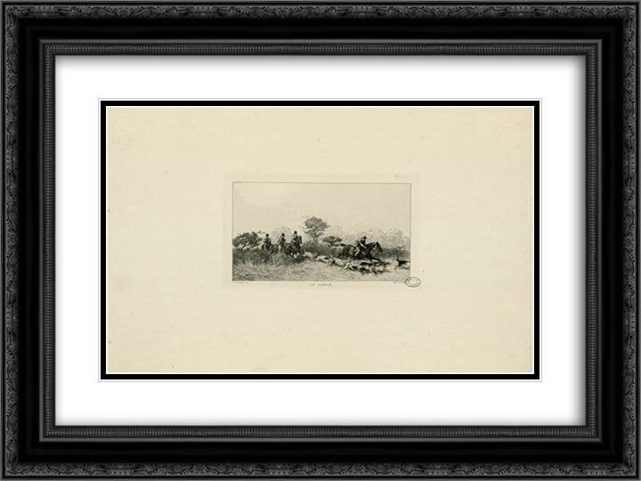 Le lance 24x18 Black Ornate Wood Framed Art Print Poster with Double Matting by Jacque, Charles