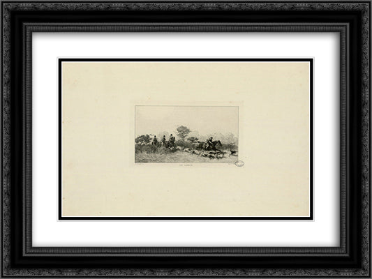 Le lance 24x18 Black Ornate Wood Framed Art Print Poster with Double Matting by Jacque, Charles
