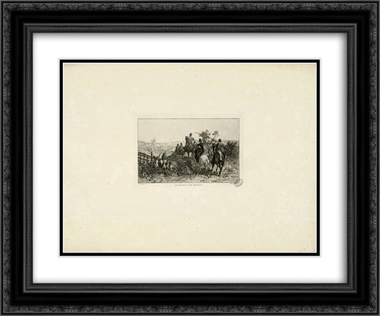 Le passage d'un obstacle 24x20 Black Ornate Wood Framed Art Print Poster with Double Matting by Jacque, Charles