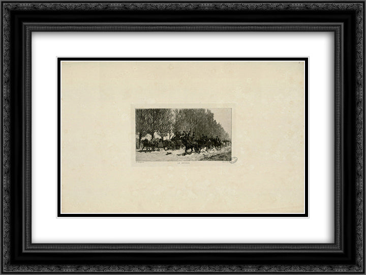 Le Retour 24x18 Black Ornate Wood Framed Art Print Poster with Double Matting by Jacque, Charles